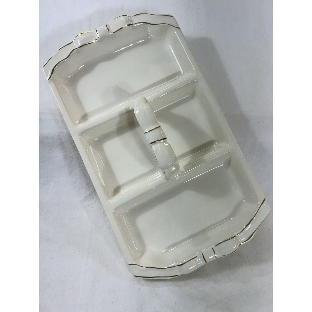 Gibson Celebrate 12" Sectioned Relish Tray Ivory Gold Bow Small Chip